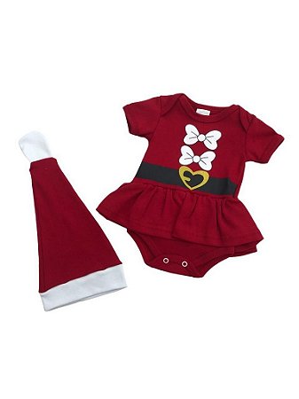 Body em Algodão com Gorro Tema Natal Vermelho - Feminino