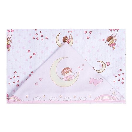 Toalha de Banho Bebê Felpuda com Capuz Lua Rosa Claro e Branca Feminino