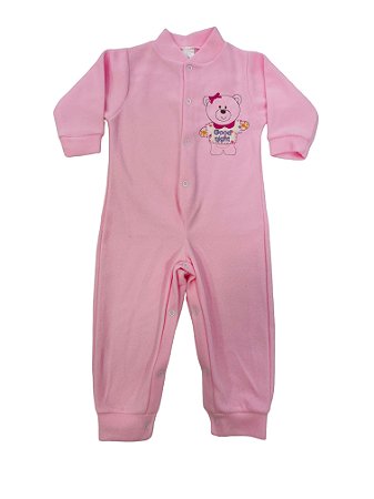 Pijama Infantil em Soft Liso com Bordado Ursinha Rosa Feminino