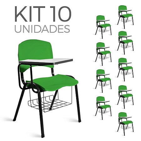Cadeira Plástica Universitária Kit 10 A/E Verde Lara