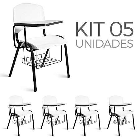Cadeira Plástica Universitária kit 5 A/E Branco Lara