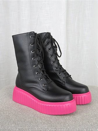 Bota Coturno Preto/Pink