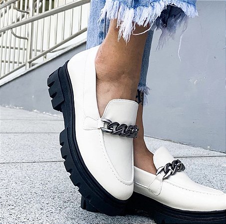 Mocassim Tratorado Off White/Preto