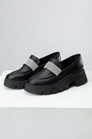 Mocassim Strass Tratorado Preto Lohaz