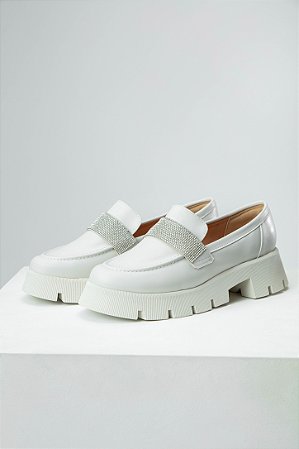 Mocassim Strass Tratorado Off White Lohaz