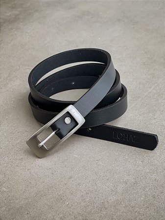 Cinto Slim em Couro Lohaz Preto/Prata