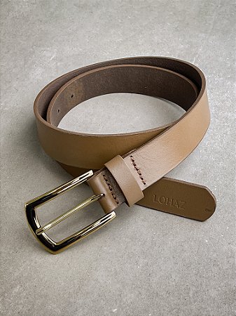 Cinto Essential em Couro Lohaz Taupe/Ouro