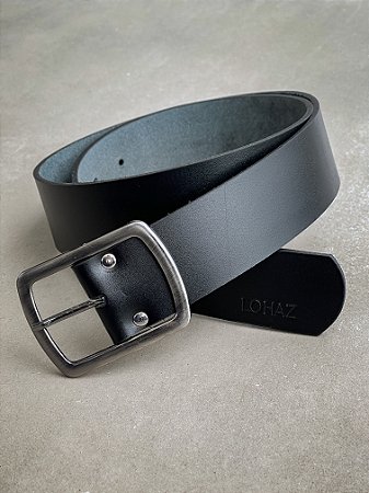 Cinto Maxi em Couro Lohaz Preto/Prata