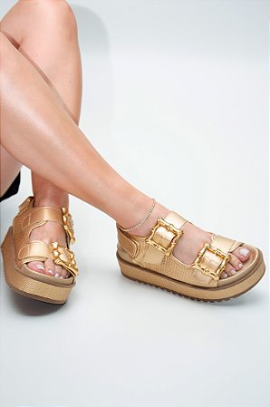 Sandália Papete Lioness Lohaz Ouro
