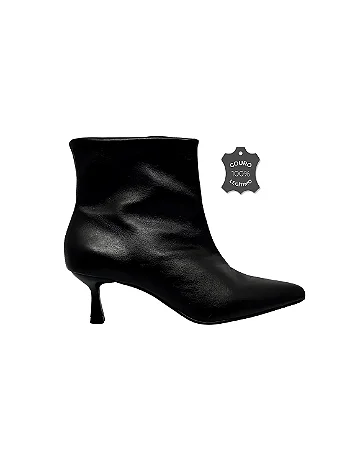 Alice Cano Curto - Bota Couro Bico Fino Salto Kitten Preto