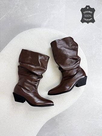 Bota Kaia Couro Western Slouch Lohaz Café