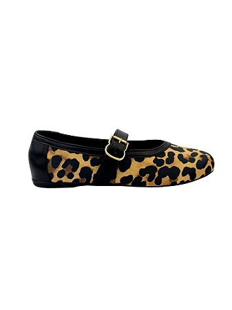 Fiora - Sapatilha Feminina Bico Redondo Tira com Fivela Animal Print