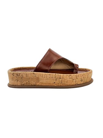 Mica - Tamanco Feminino Tira Larga com Dedo Solado Plataforma Cortiça Marrom