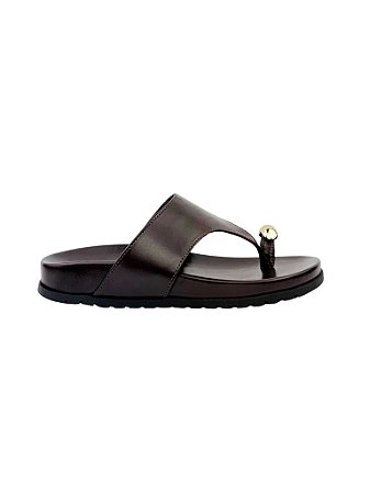 Margie - Tamanco Feminino Birken Tira Dedo com Metal Ouro Café