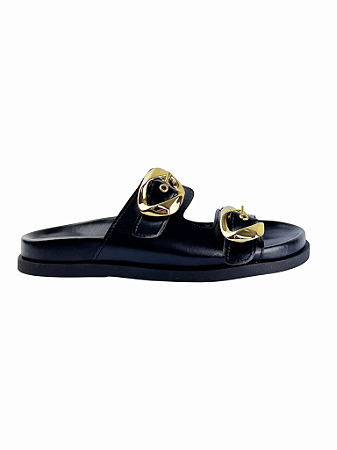 Kyra - Tamanco Birken Papete Feminino Fivelas Ouro Preto
