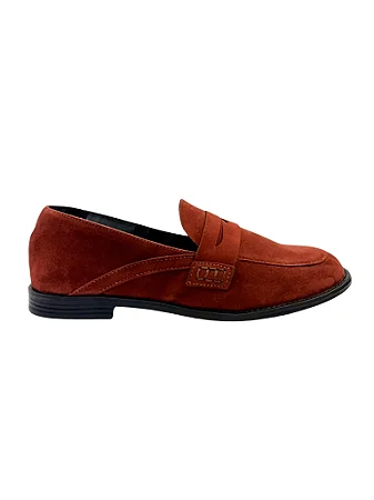 Chelsea - Sapato Feminino Mocassim Loafer Camurça Terracota
