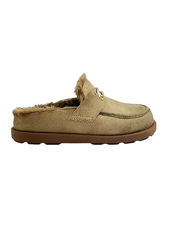 Lia - Tamanco Clog Pelo Camurça Taupe