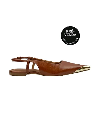 |PRÉ-VENDA| Sophia - Sapatilha Slingback Bico Fino Ponteira Metálica Caramelo