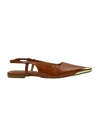 Sophia - Sapatilha Slingback Bico Fino Ponteira Metálica Caramelo