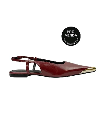 |PRÉ-VENDA| Sophia - Sapatilha Slingback Bico Fino Ponteira Metálica Marsala