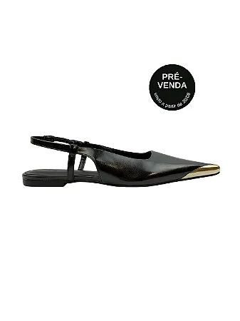 |PRÉ-VENDA| Sophia - Sapatilha Slingback Bico Fino Ponteira Metálica Preto