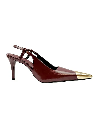 Helena - Sapato Slingback Bico Fino Ponteira Metálica Salto Fino Marsala