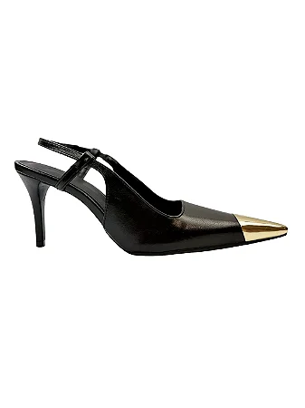 Helena - Sapato Slingback Bico Fino Ponteira Metálica Salto Fino Preto