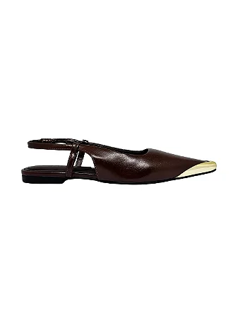 Sophia - Sapatilha Slingback Bico Fino Ponteira Metálica Café