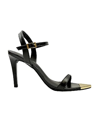 Jenna - Sandália Salto Fino Tiras Ponteira Metálica Preto