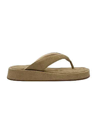 Gigi - Tamanco Feminino Flatform Tira em Dedo Camurça Taupe