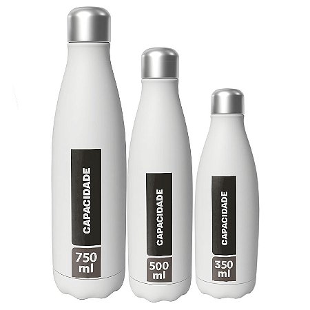 Kit 3 Garrafa térmica Bottela Branca Personalizada