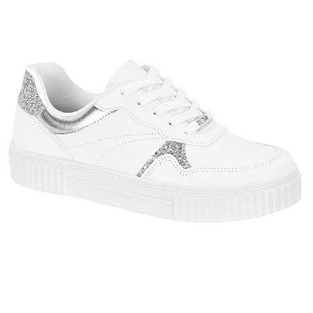 Tênis Casual Feminino Branco Gliter Vizzano