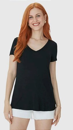 Blusa Básica Feminina Mullet Decote V em Viscose Strech