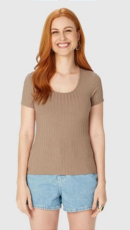 Blusa Básica Feminina Manga Curta Em Canelado De Viscose - Malwee