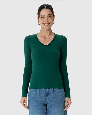 Blusa Basica Feminina Gola V manga longa - Malwee