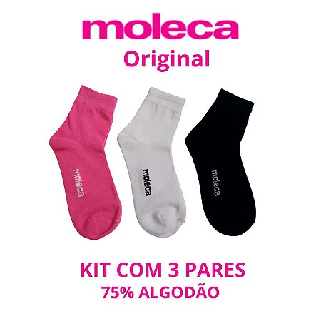 Meia casual cano Médio em algodão Kit com 3 Pares Moleca