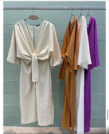VESTIDO KIMONO MIDI LINHO