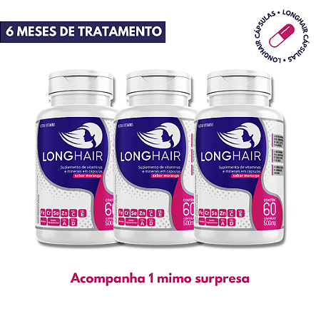 LONGHAIR CÁPS - CRESCIMENTO CAPILAR E ANTI QUEDA - 6 MESES