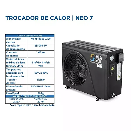 TROCADOR CALOR PISCINA NEO-07 - 23.500 BTUS - VIASOL