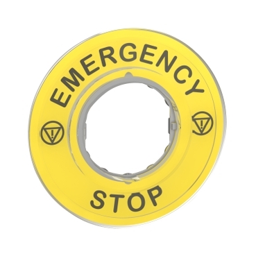 ETIQUETA CIRCULAR PLÁSTICA, AMARELA, Ø60mm, "EMERGENCY STOP" - ZBY9320