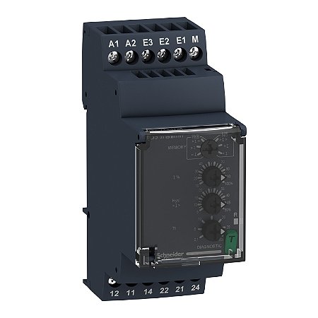 Relé de controle de corrente, multifunção, off delay (0,1...30s), 2NAF, 8A, 150mA...15A, 24...240VCA/CC - RM35JA32MR