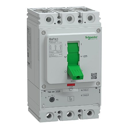 Disjuntor, GoPact MCCB 400, 3 polos, 50kA a 415VAC, classificação 320A, unidade de disparo TMD, proteção térmica ajustável - G40N3A400