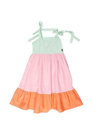 VESTIDO JARDIM DE MARAVILHAS VERDE E ROSA E LARANJA - Alphabeto