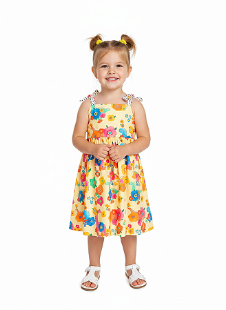 VESTIDO BOSQUE DE DINOS AMARELO - Alphabeto