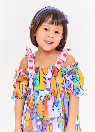 VESTIDO COLOR FLOR ROSA E LARANJA - Alphabeto