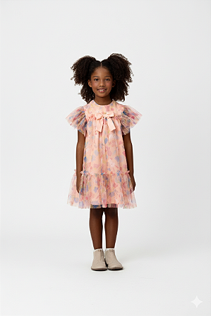 VESTIDO TULE PESSEGO COELHINHOS - MON SUCRÉ
