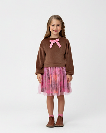 VESTIDO MARRON PLUSH C TULE ROSA - MON SUCRÉ