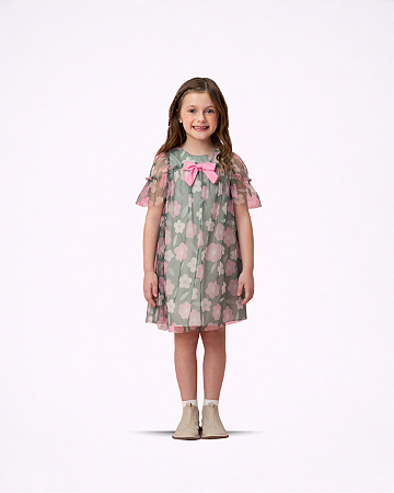 VESTIDO TULE VERDE FLORES - MON SUCRE