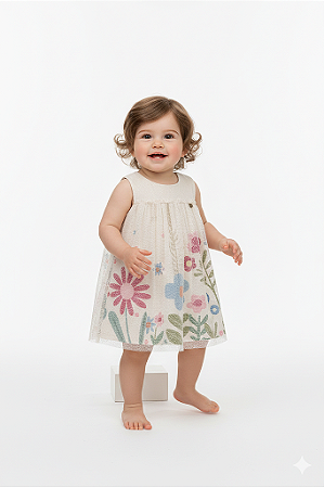 VESTIDO BABY CREME TULE - MON SUCRÉ