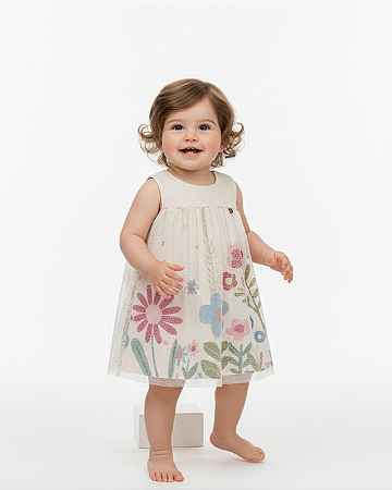 VESTIDO BABY CREME TULE - MON SUCRÉ